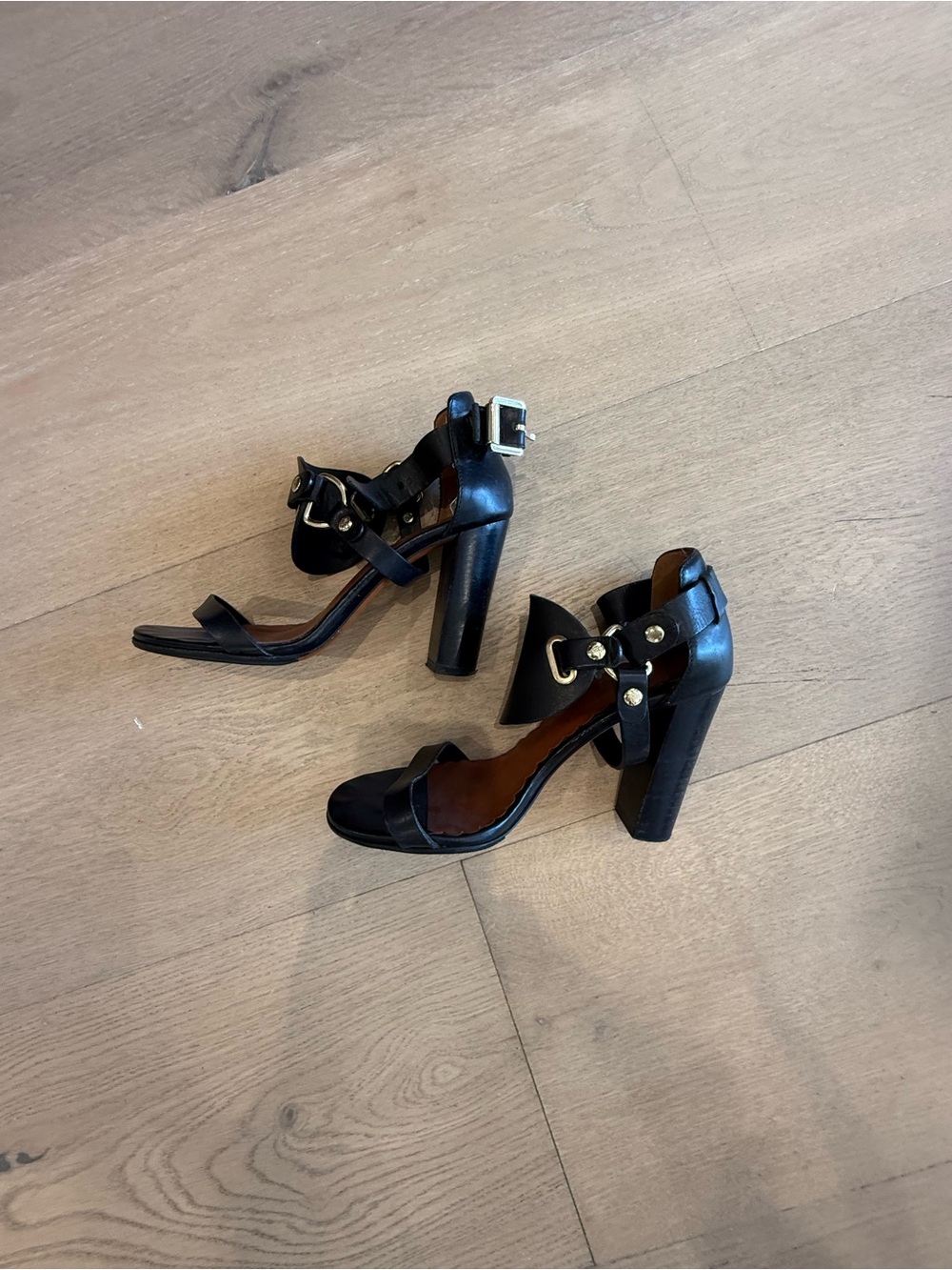 Mulberry Black High Block Heel Sandals with Buckle Detail